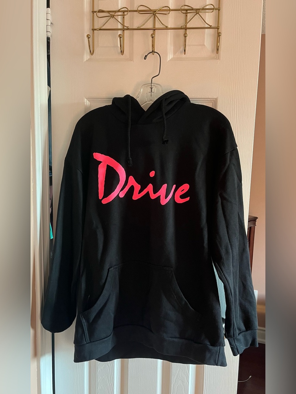Zara Black Hoodie with Pink 'Drive' Script